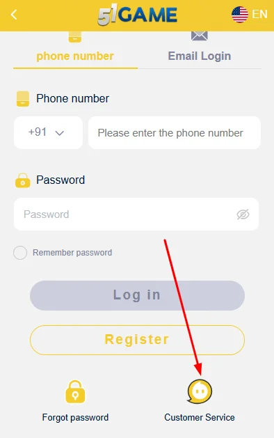 Click on customer service on login page